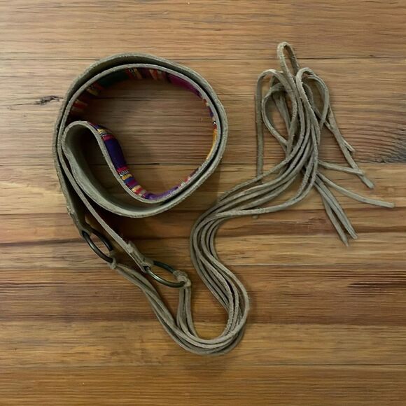 Guatemalan Multicolor Striped Waist Belt Womens Size XL Suede Leather Cotton - Picture 3 of 10